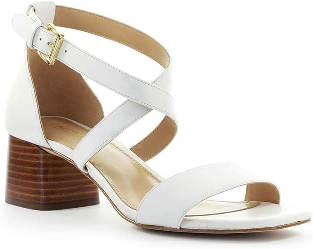Michael Kors Diane Women's Shoes Size 7.5 M Mid Block Heel Sandals Optic White